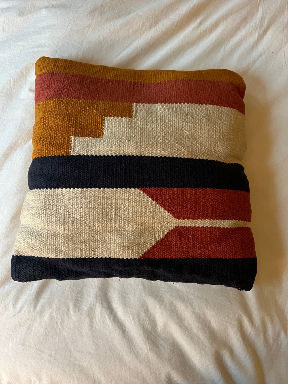 West Elm - Handwoven Geometric Throw Pillow in Rust, Navy, Dark Coral & Cream - Picture 2 of 4
